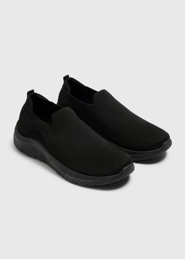 Black Knitted Slip On Trainers