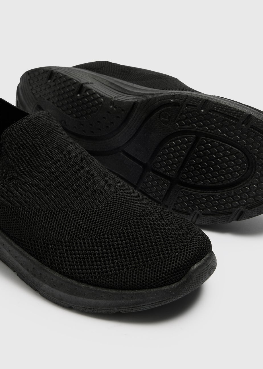 Black Knitted Slip On Trainers