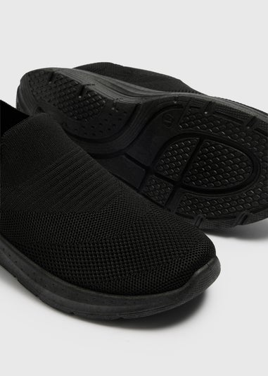 Black Knitted Slip On Trainers