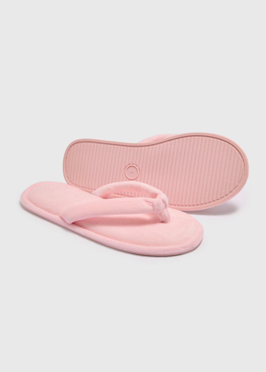 Pink Velour Flip Flop Slippers