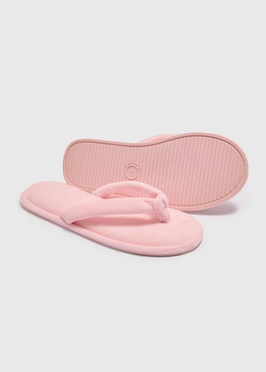 Pink Velour Flip Flop Slippers