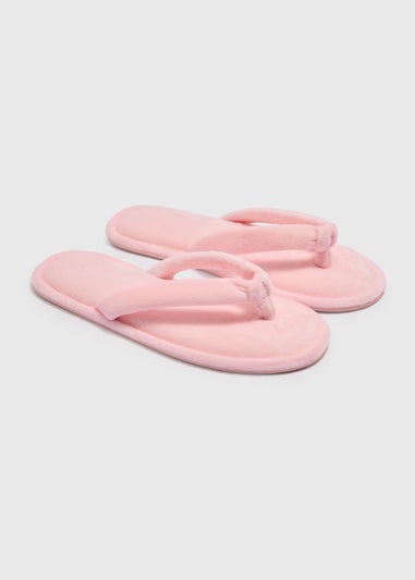 Pink Velour Flip Flop Slippers