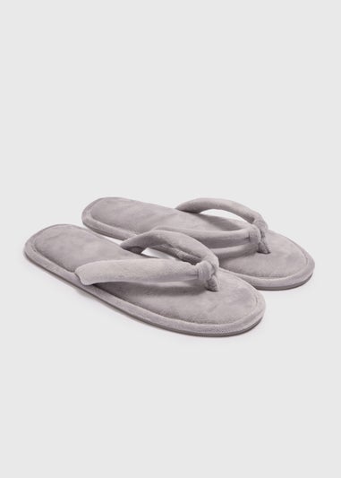 Grey Velour Flip Flop Slippers