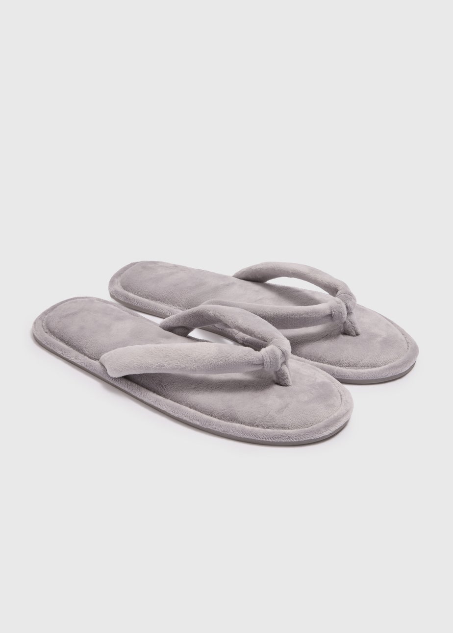 Grey Velour Flip Flop Slippers