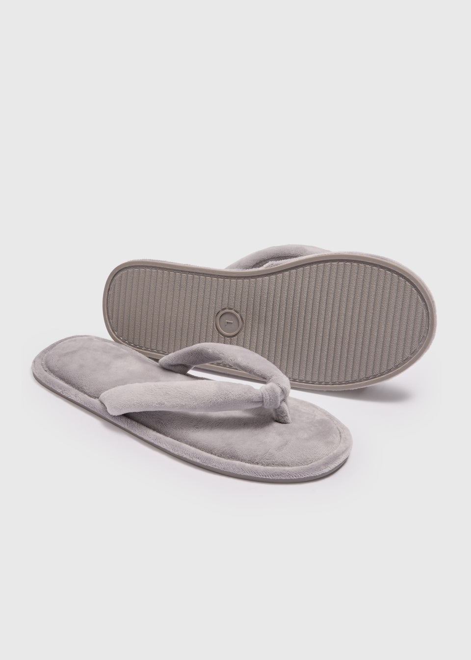 Grey Velour Flip Flop Slippers