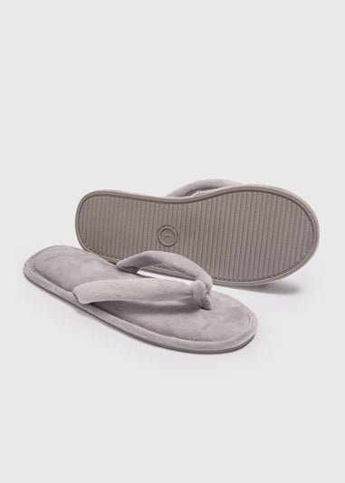 Grey Velour Flip Flop Slippers