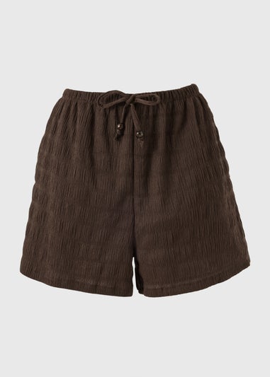 Chocolate Brown Textured Co Ord Shorts