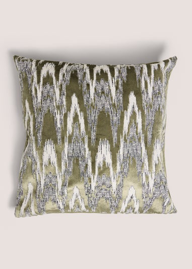 Green Jagged Boucle Cut Velvet Cushion