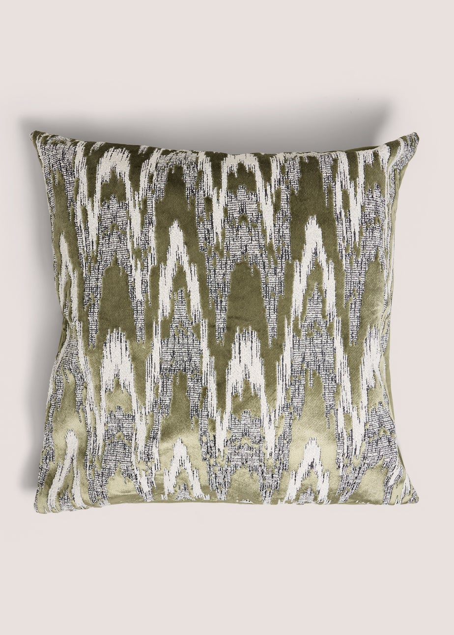 Green Jagged Boucle Cut Velvet Cushion