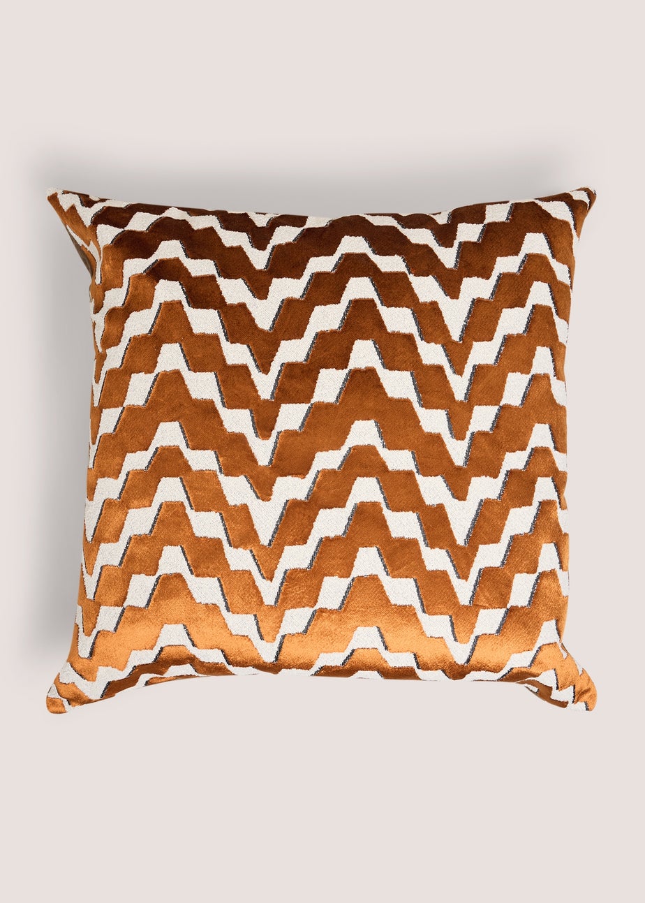 Rust Zig Zag Boucle Cut Velvet