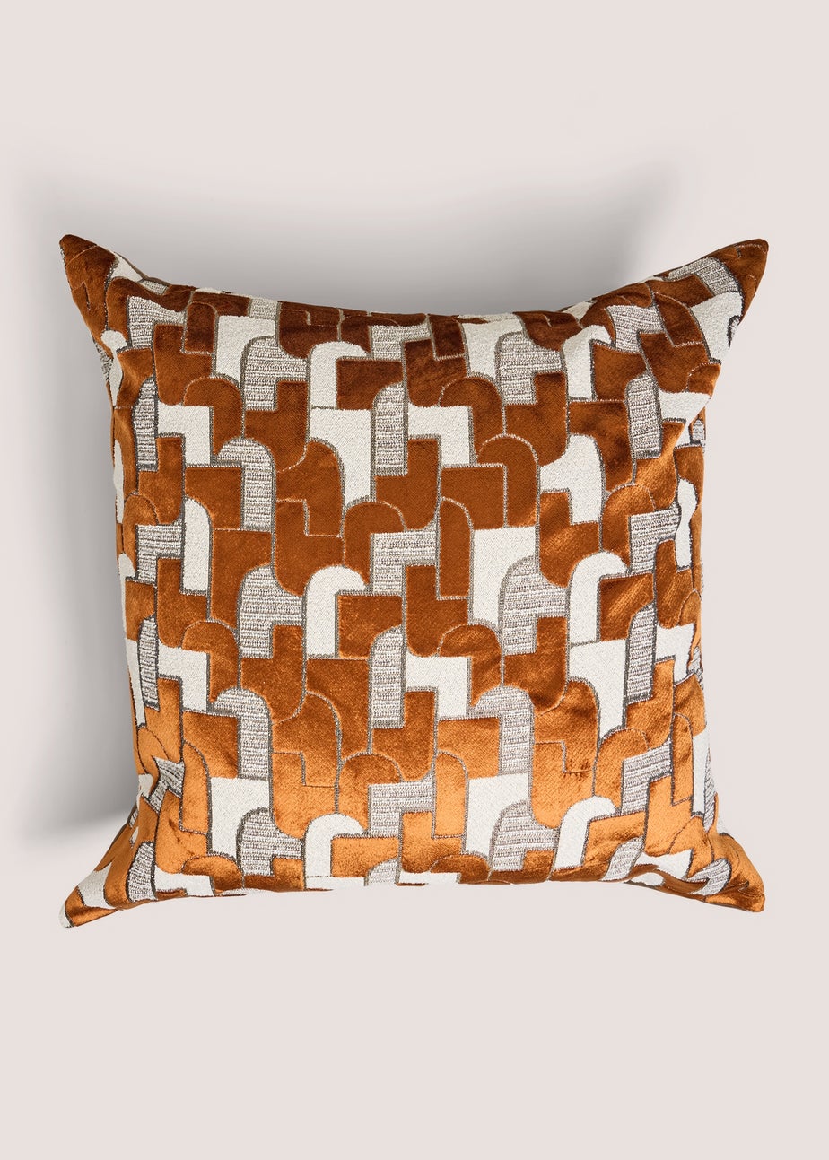 Rust Geo Boucle Velvet Cushion