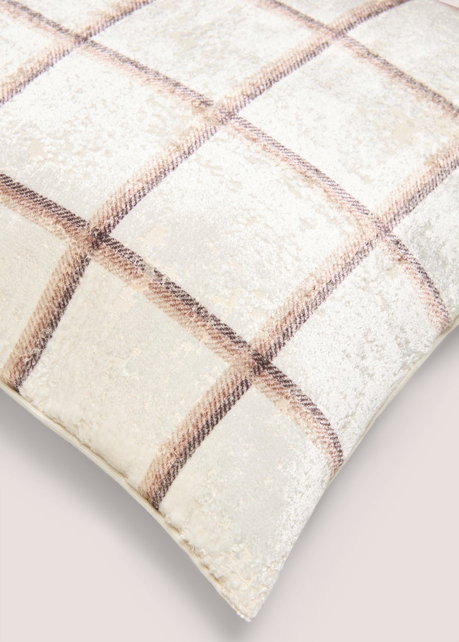 Cream Grid Cut Velvet Cushion