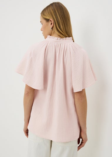 Pink Double Cloth Angel Sleeve Blouse