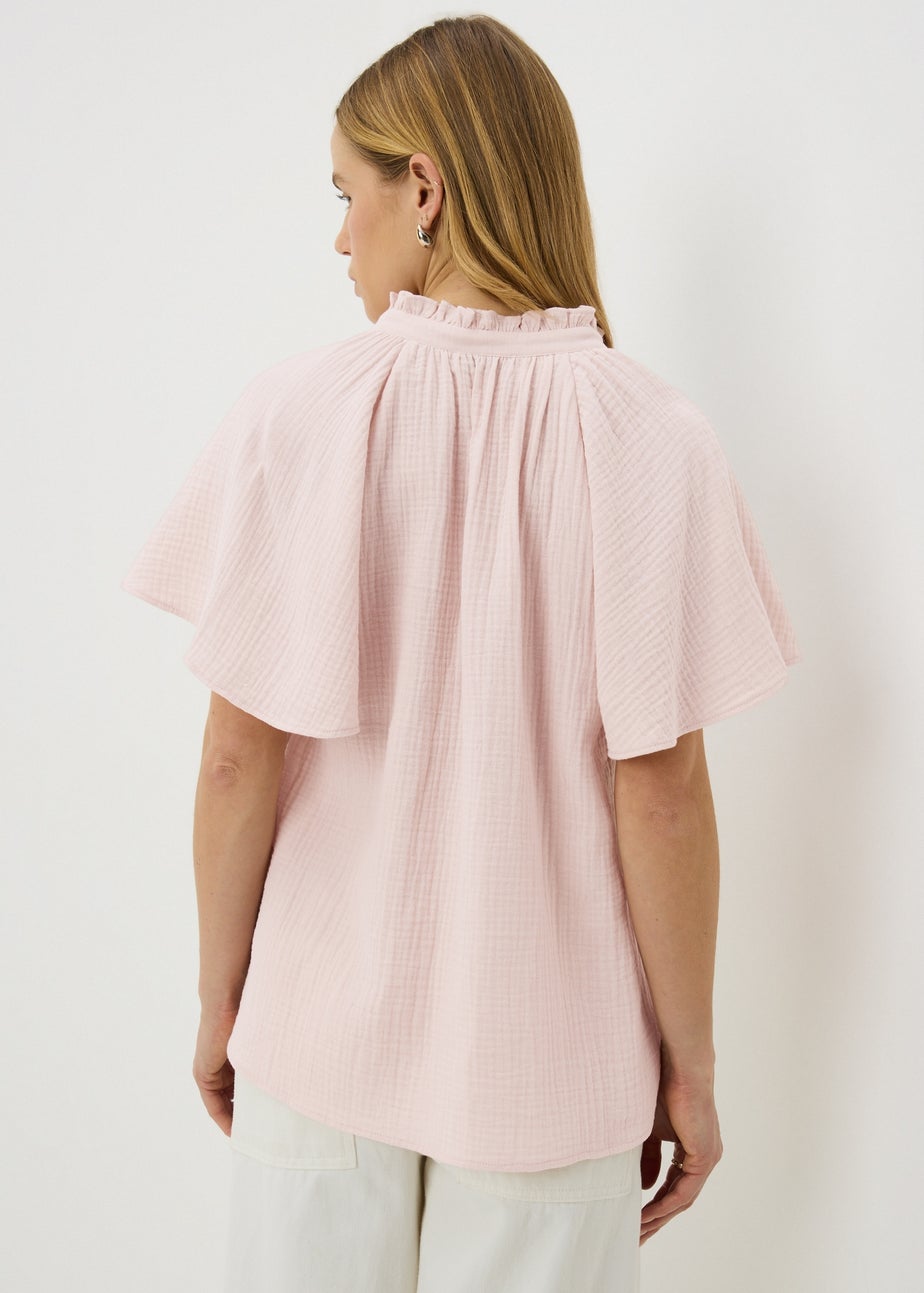 Pink Double Cloth Angel Sleeve Blouse