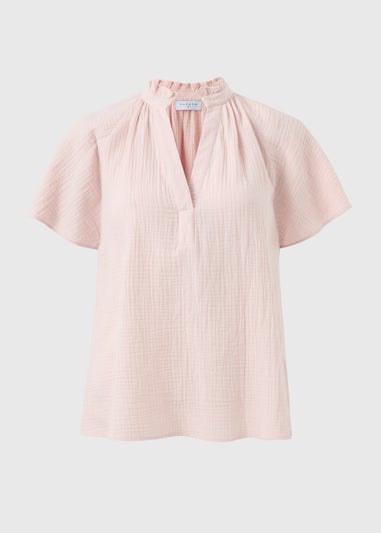 Pink Double Cloth Angel Sleeve Blouse