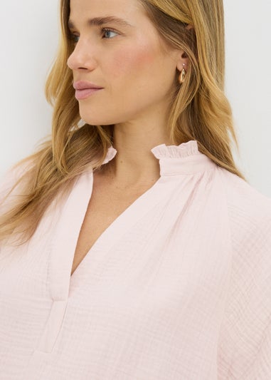 Pink Double Cloth Angel Sleeve Blouse