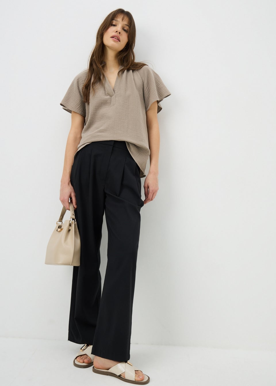 Pink Double Cloth Angel Sleeve Blouse