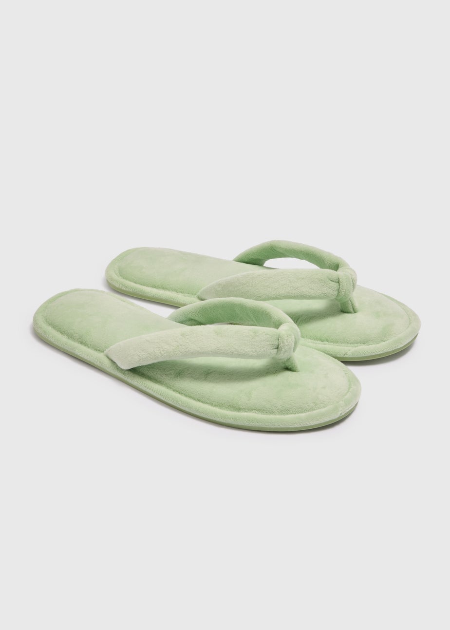 Green Velour Flip Flop Slippers