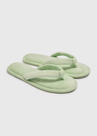 Green Velour Flip Flop Slippers