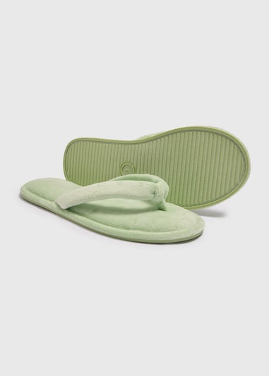 Green Velour Flip Flop Slippers
