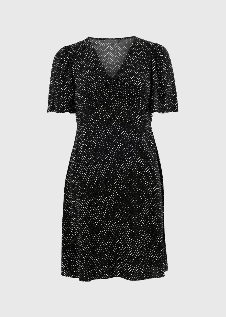 Black Spot Print Mini Tea Dress