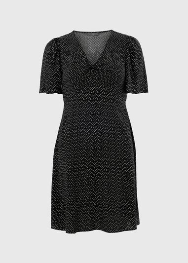 Black Spot Print Mini Tea Dress