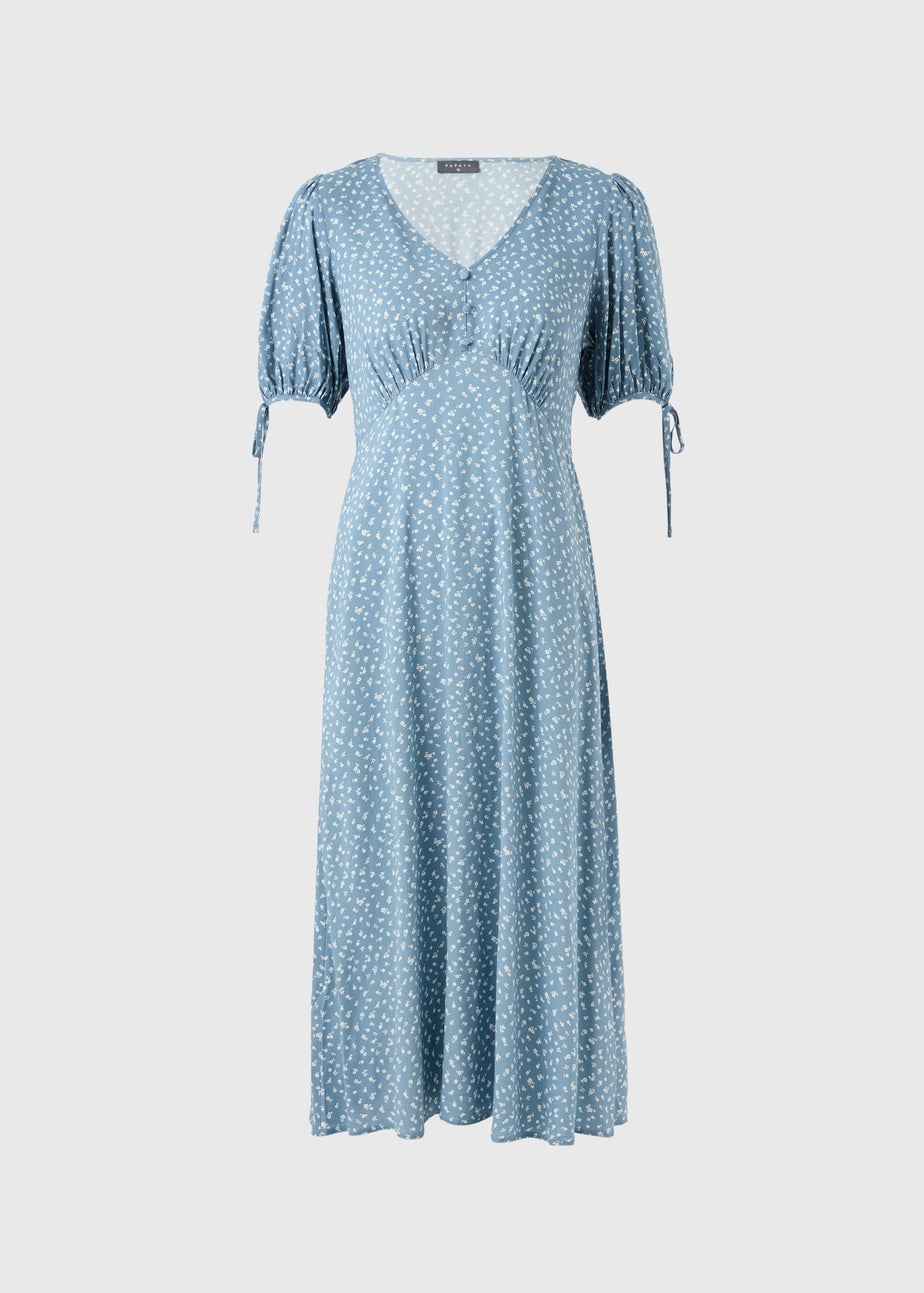 Blue Ditsy Floral Midi Tea Dress