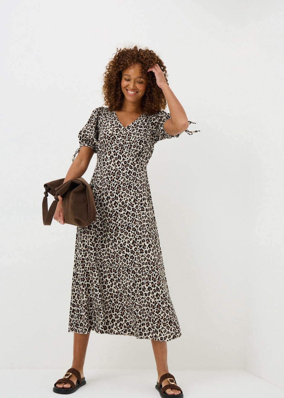 Brown Leopard Midi Tea Dress