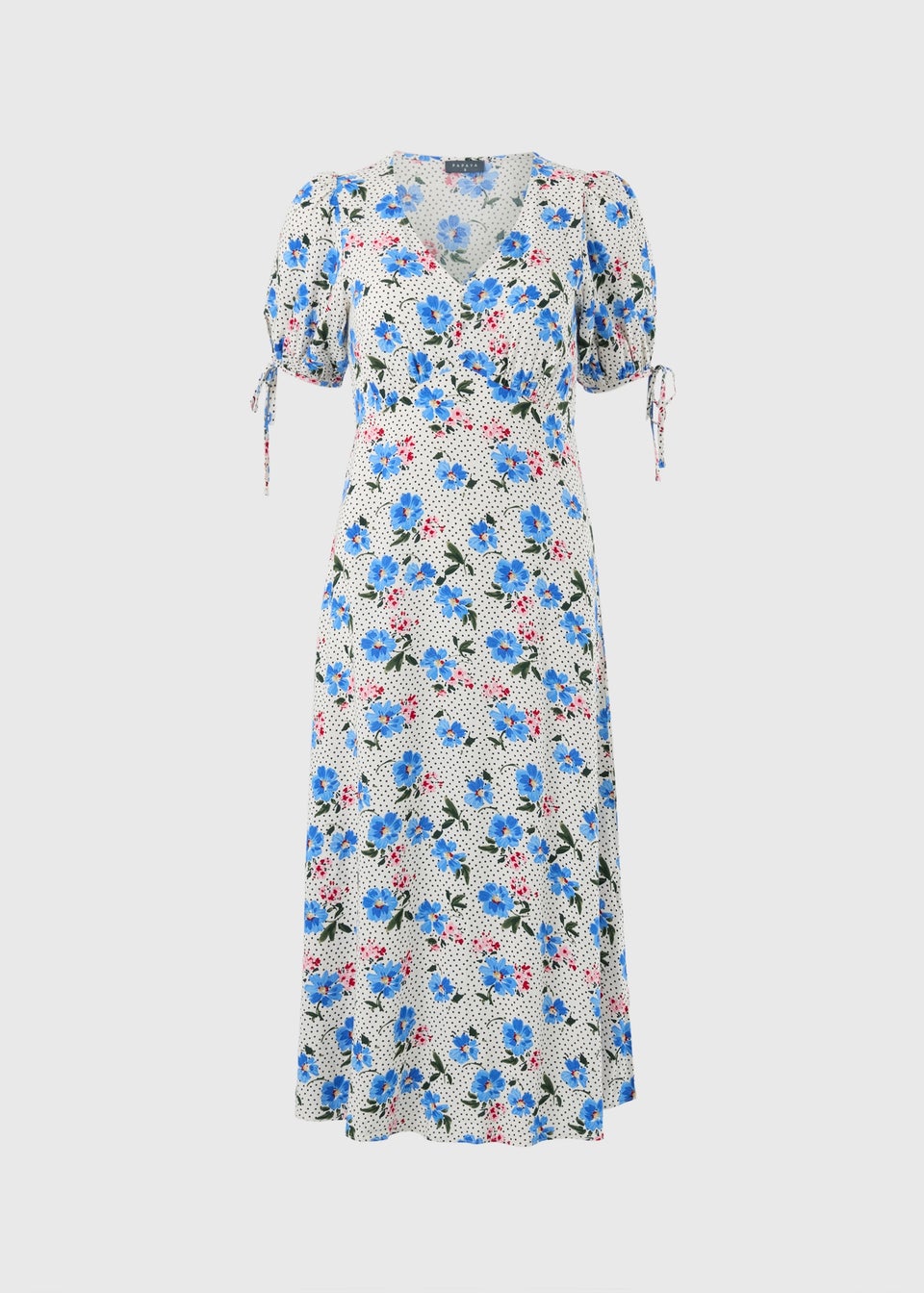Blue Large Floral Midi Tea Dress