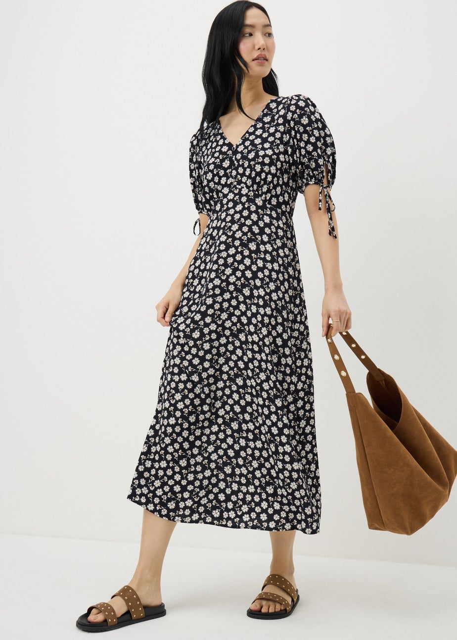 Black Ditsy Floral Midi Tea Dress