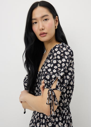 Black Ditsy Floral Midi Tea Dress