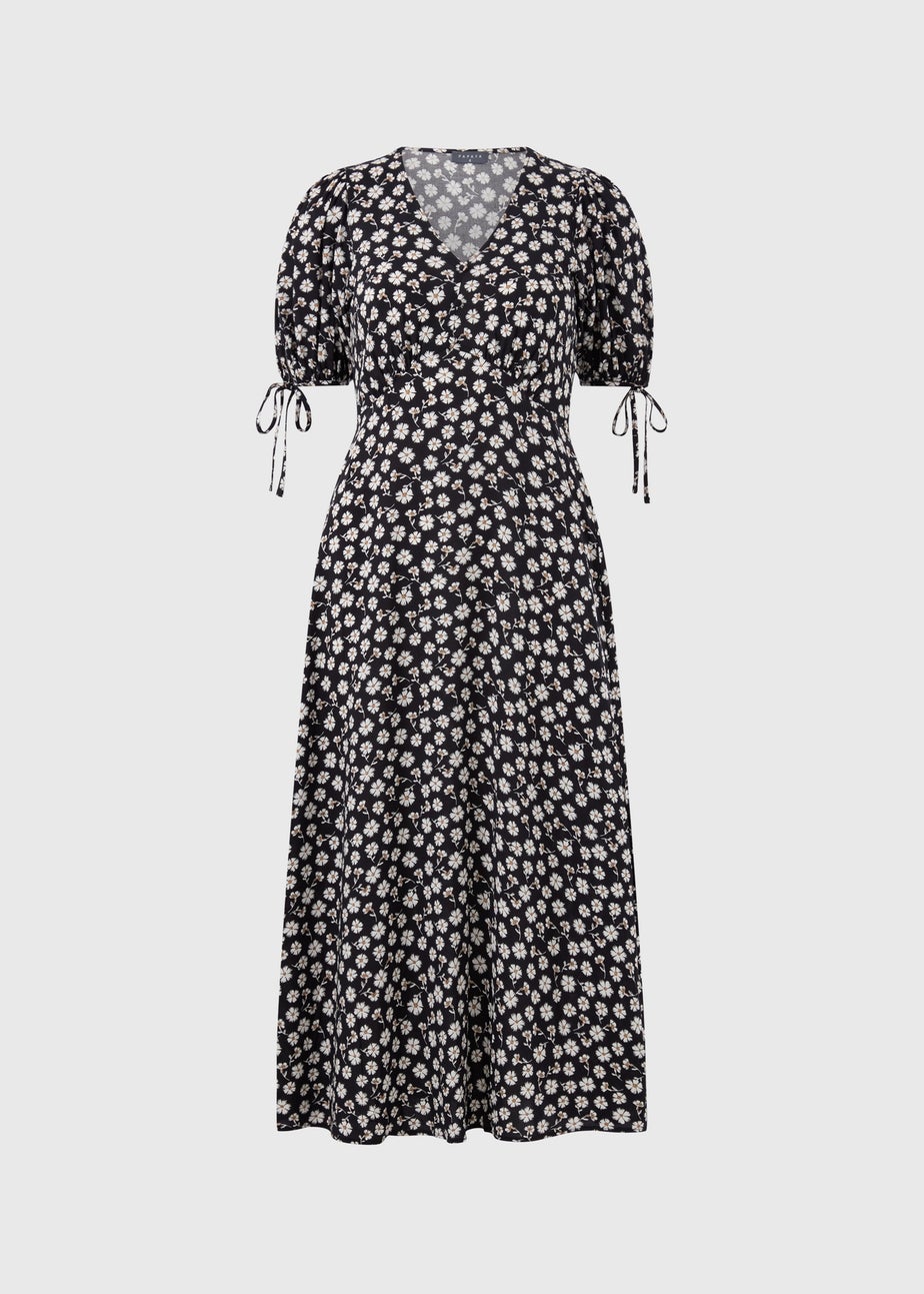 Black Ditsy Floral Midi Tea Dress