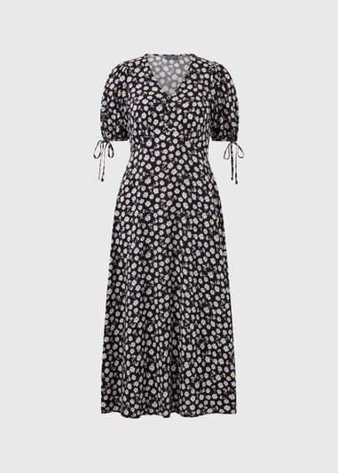 Black Ditsy Floral Midi Tea Dress