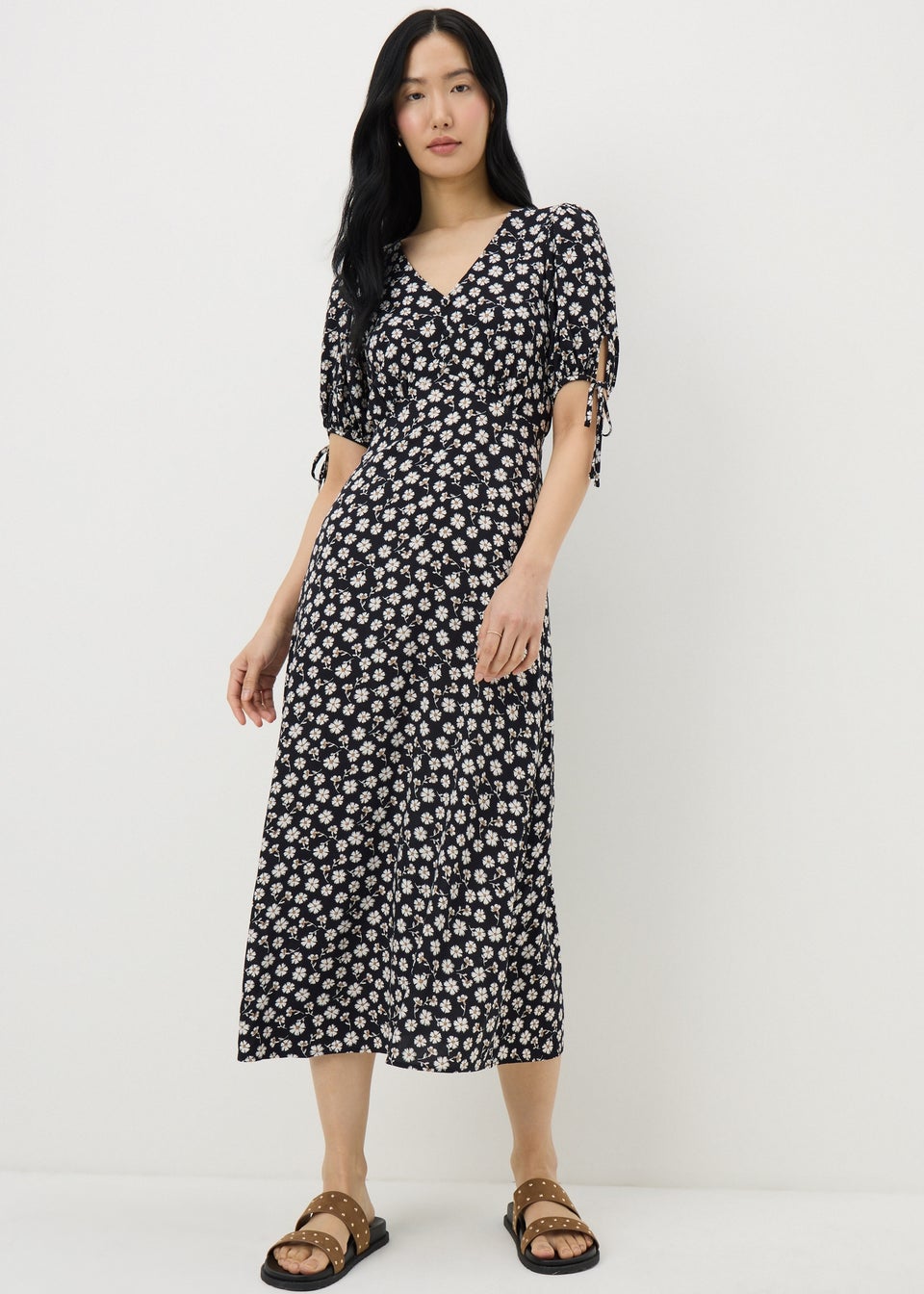 Black Ditsy Floral Midi Tea Dress