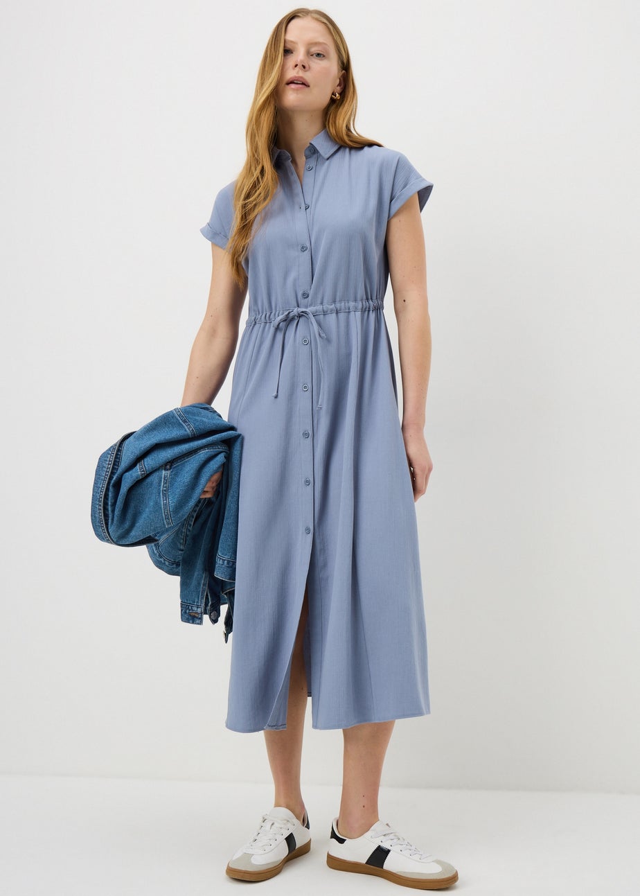 Blue Clipper Midi Shirt Dress