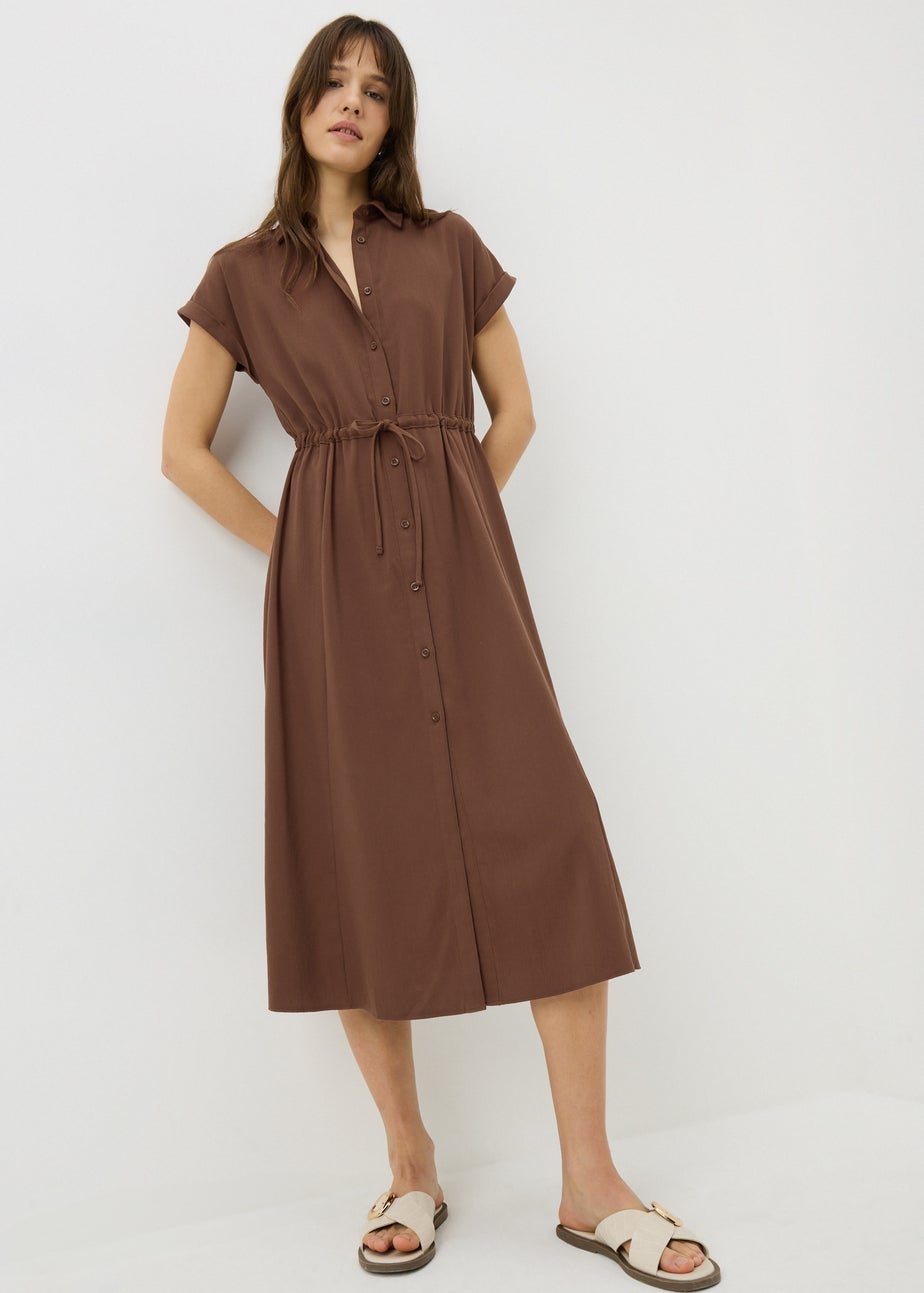 Chocolate Brown Clipper Midi Shirt Dress