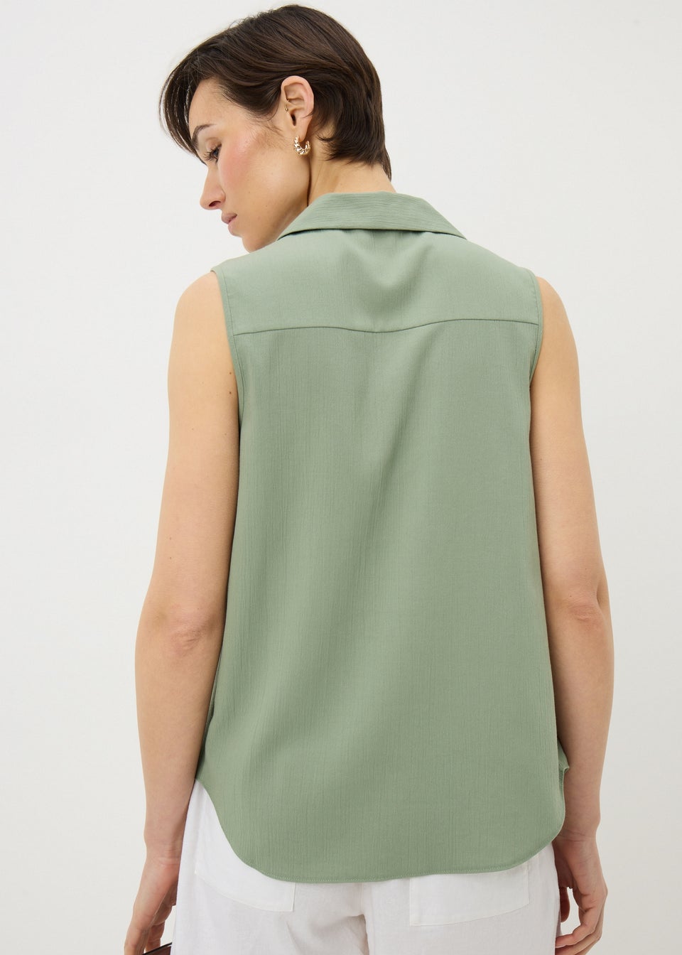 Sage Green Sleeveless Clipper Shirt