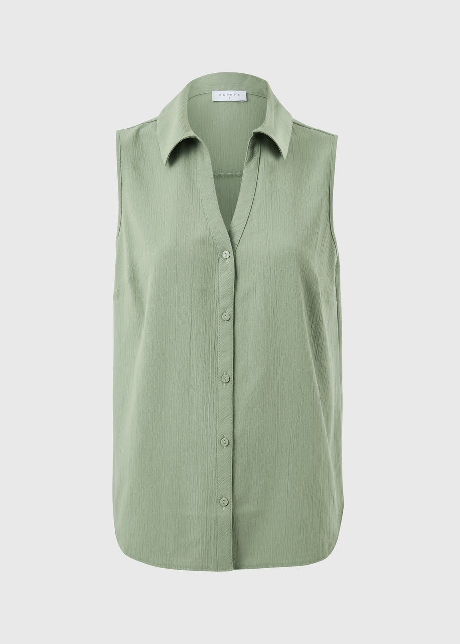 Sage Green Sleeveless Clipper Shirt