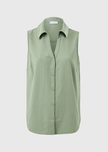 Sage Green Sleeveless Clipper Shirt