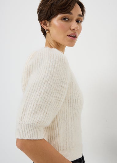 Cream Fluffy Short Sleeve Cardigan