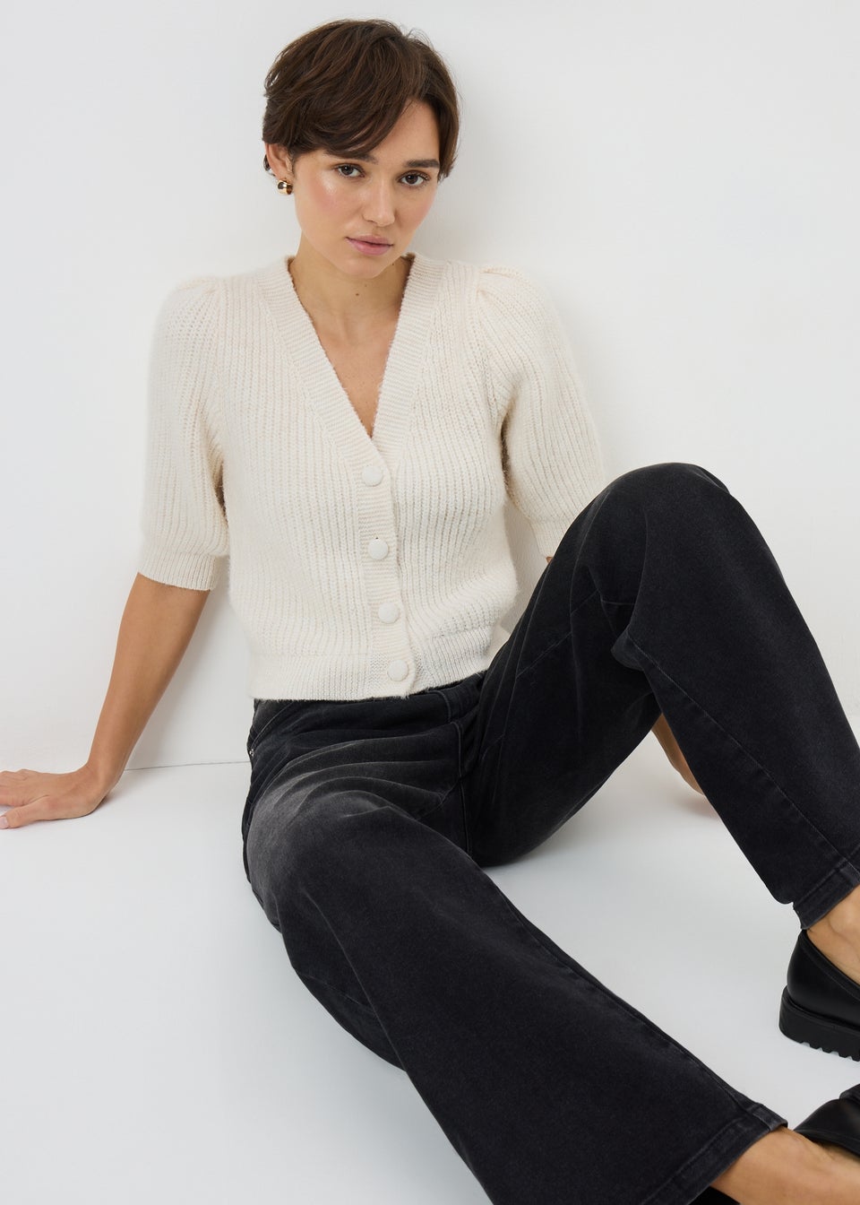 Cream Fluffy Short Sleeve Cardigan