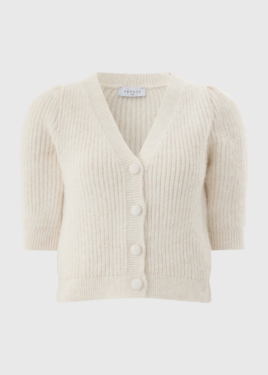 Cream Fluffy Short Sleeve Cardigan