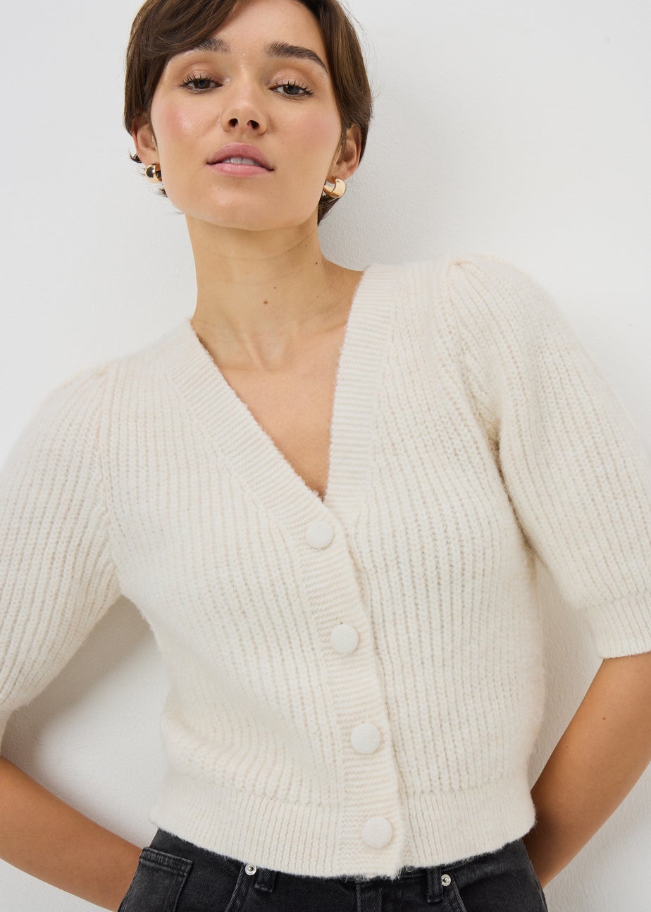 Cream Fluffy Short Sleeve Cardigan