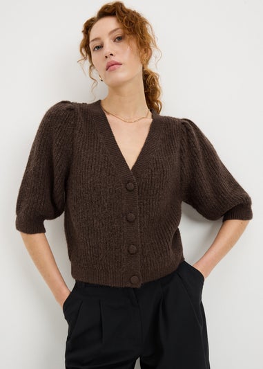 Chocolate Brown Fluffy Knit Cardigan