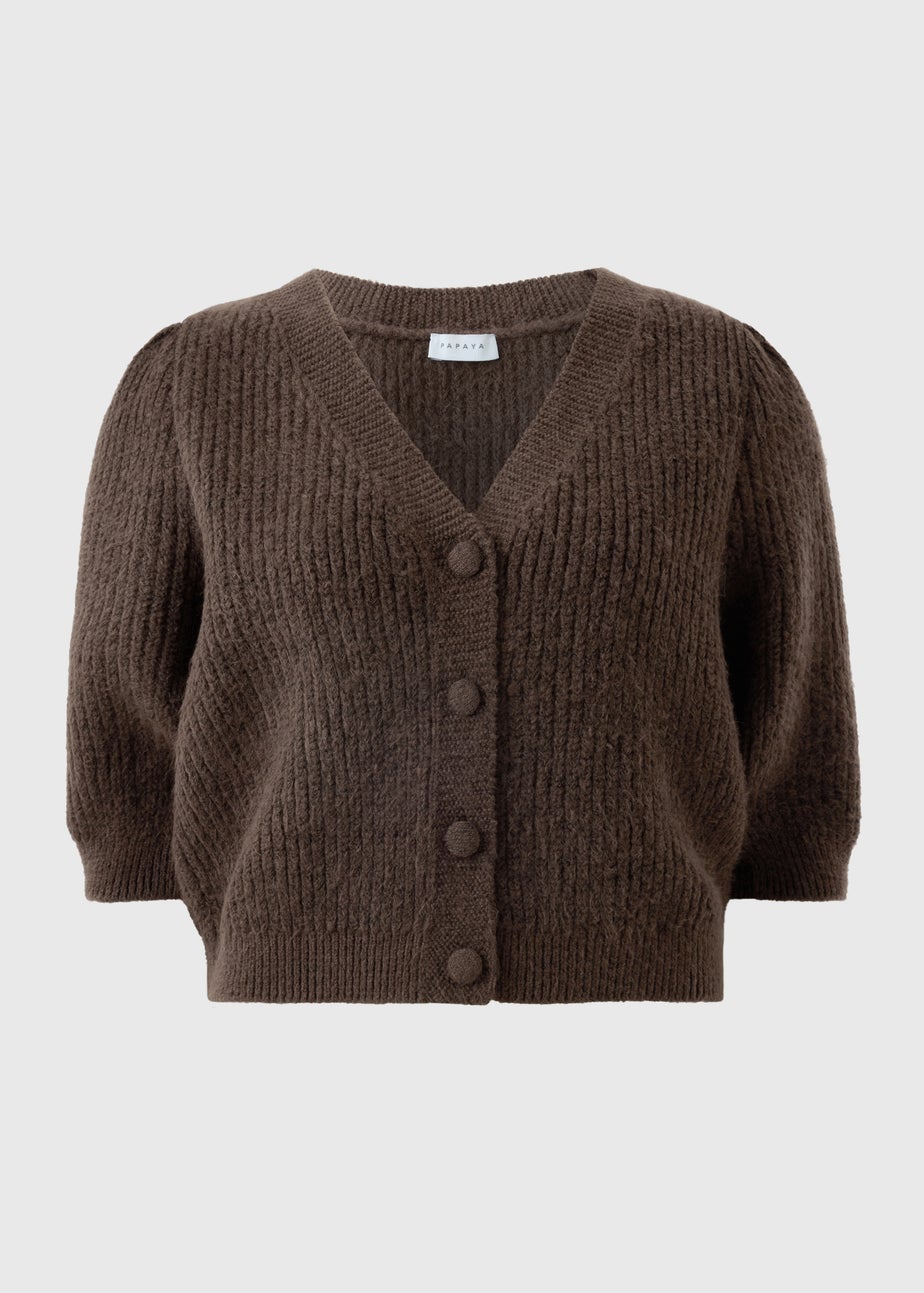 Chocolate Brown Fluffy Knit Cardigan