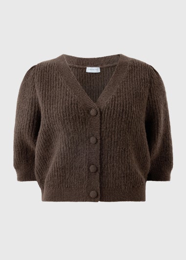 Chocolate Brown Fluffy Knit Cardigan