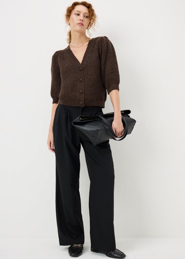 Chocolate Brown Fluffy Knit Cardigan