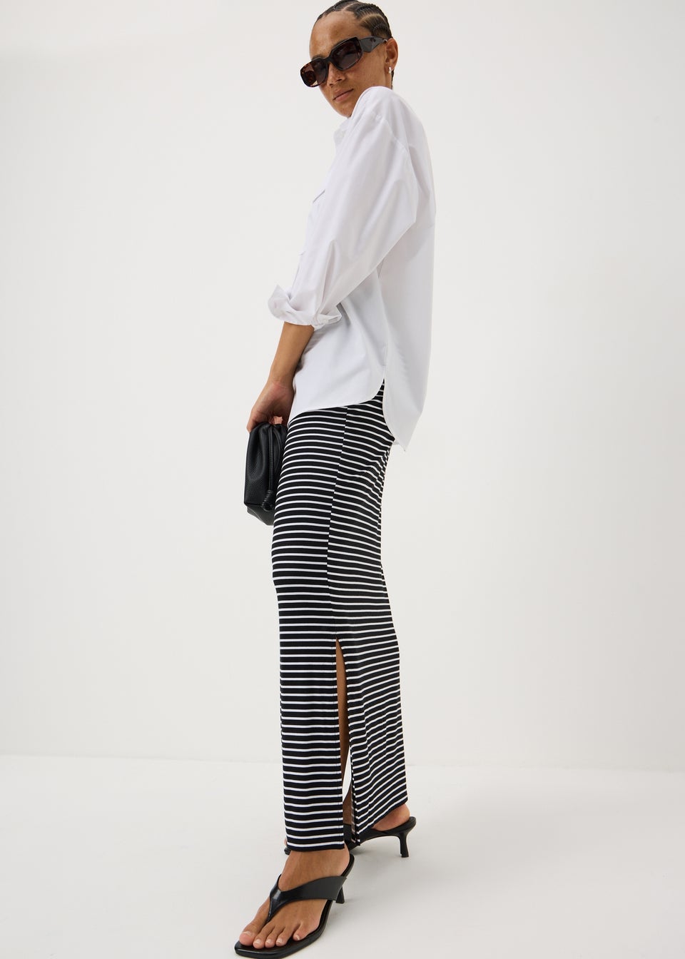 Black Stripe Jersey Maxi Skirt