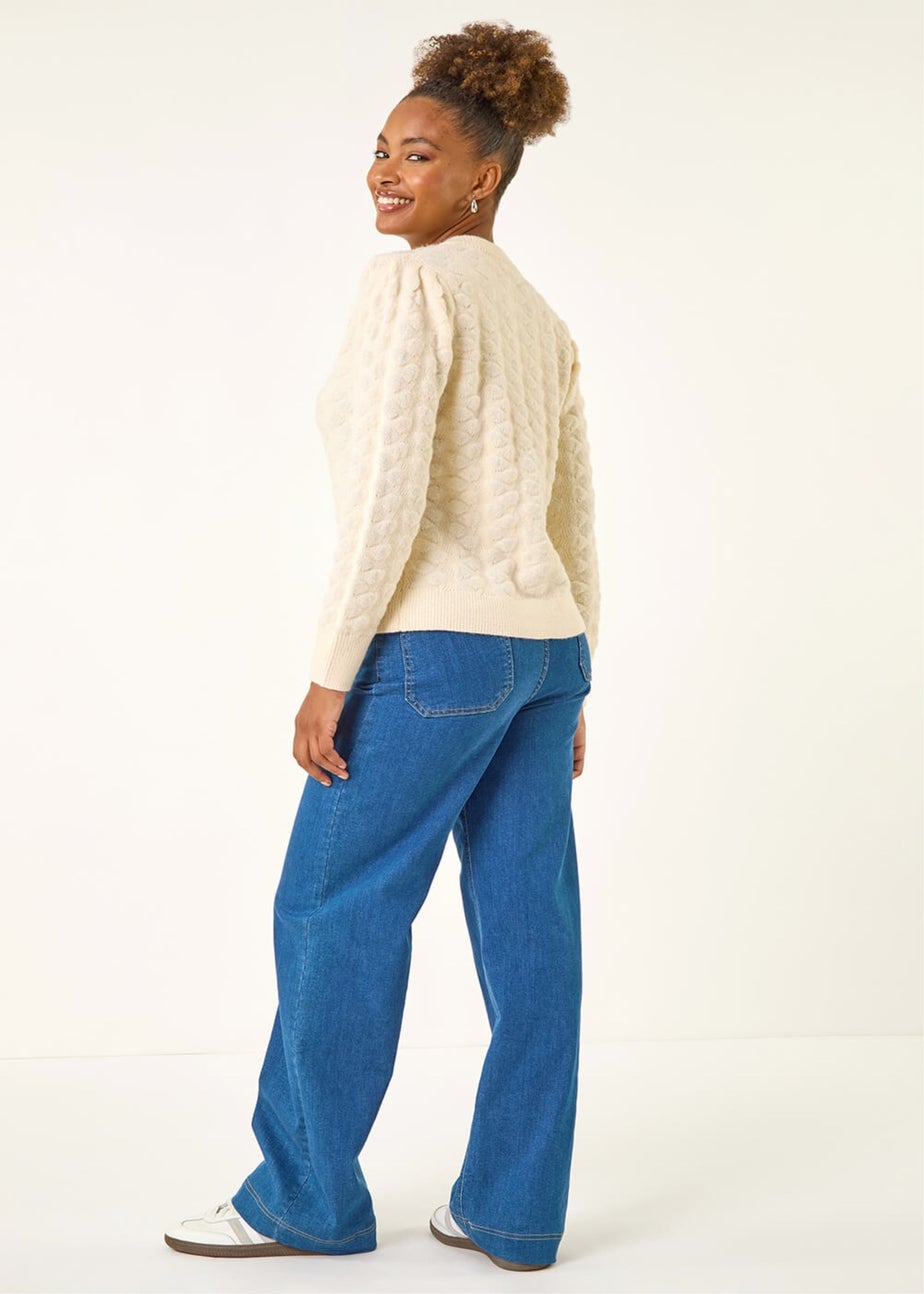 Roman Ivory Textured Buttoned Knit Cardigan