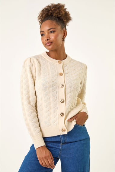 Roman Ivory Textured Buttoned Knit Cardigan